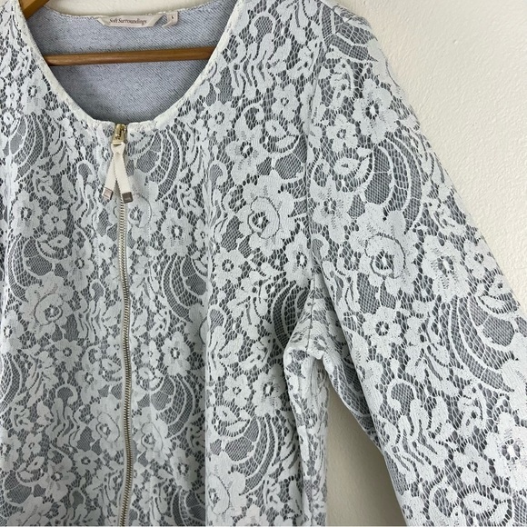 Soft Surroundings Laced Gray Full Zip Long Sleeve Sweater Jacket - Picture 9 of 11